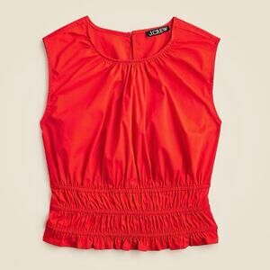 J.Crew Hyacinth Smocked Top Cotton Poplin Electric Red Size Medium NWT